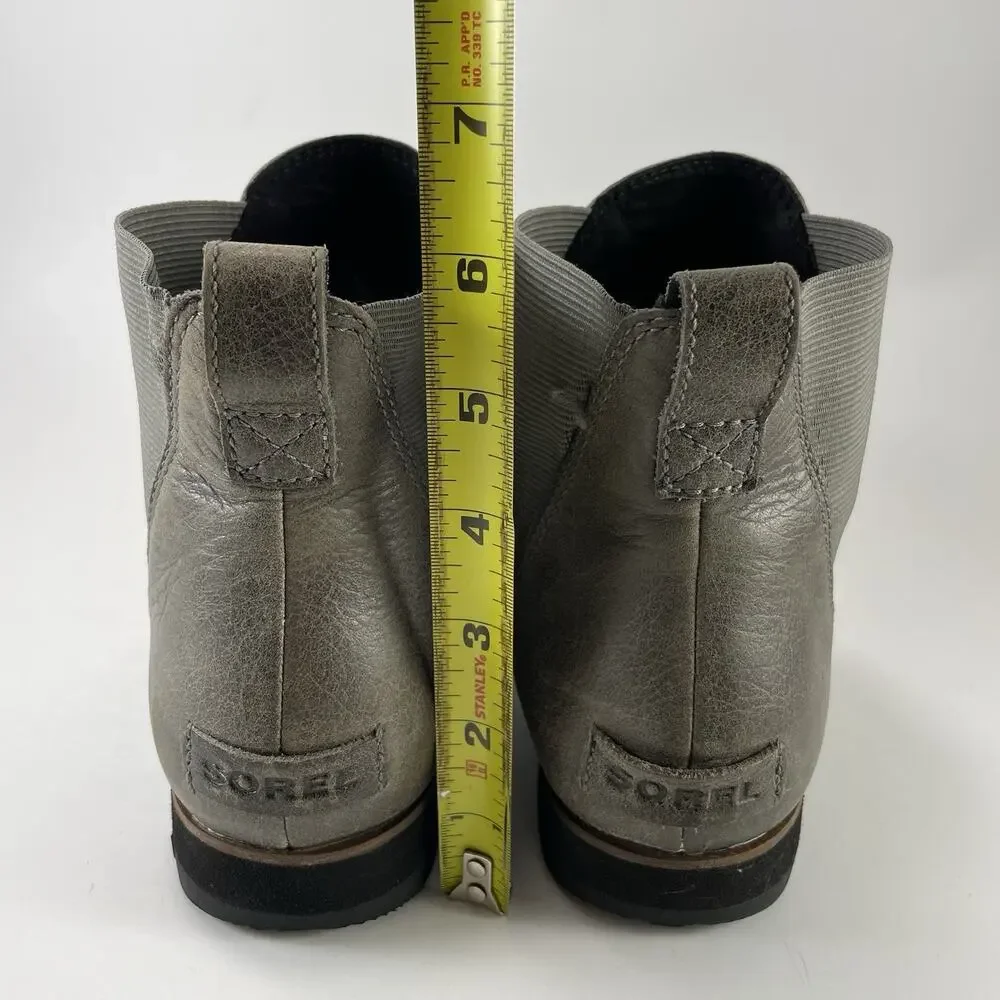 Sorel Joan of Arctic Wedge II Chelsea Boots Womens Size 9 Grey Leather NL3334